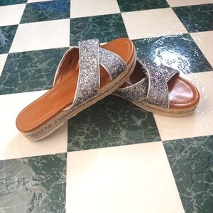 Sergio Todzi Espadrille Platform Cross Strap Glittery Slip On Sandals